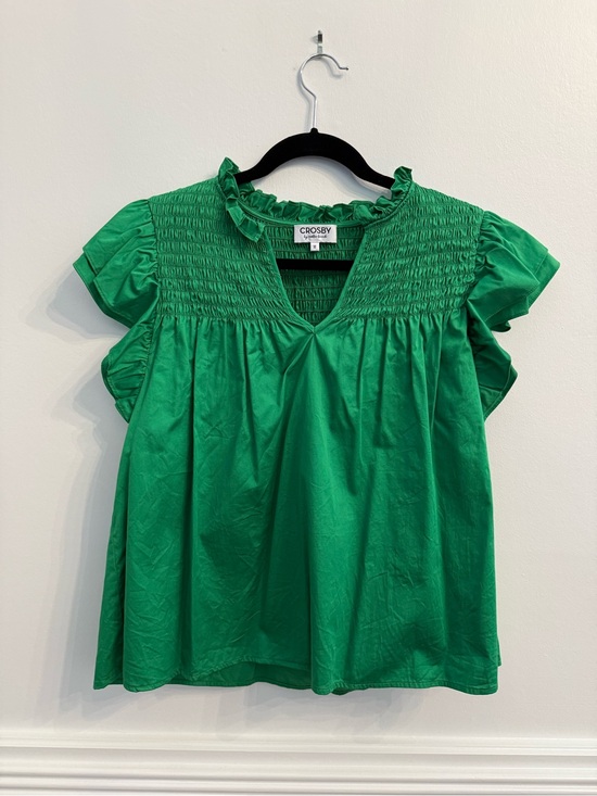 CROSBY by Mollie Burch Tops - CROSBY by Mollie Burch Emerald Green Smocked V-Neck Ruffle Sleeve Top
